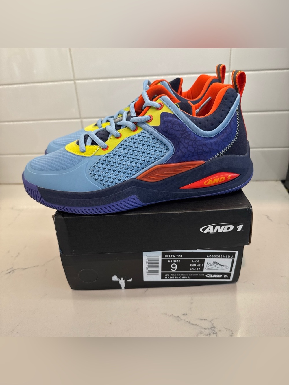 New And1 Men’s Sneakers Delta TPR Size 9 Basket All Shoes Blue Orange NIB